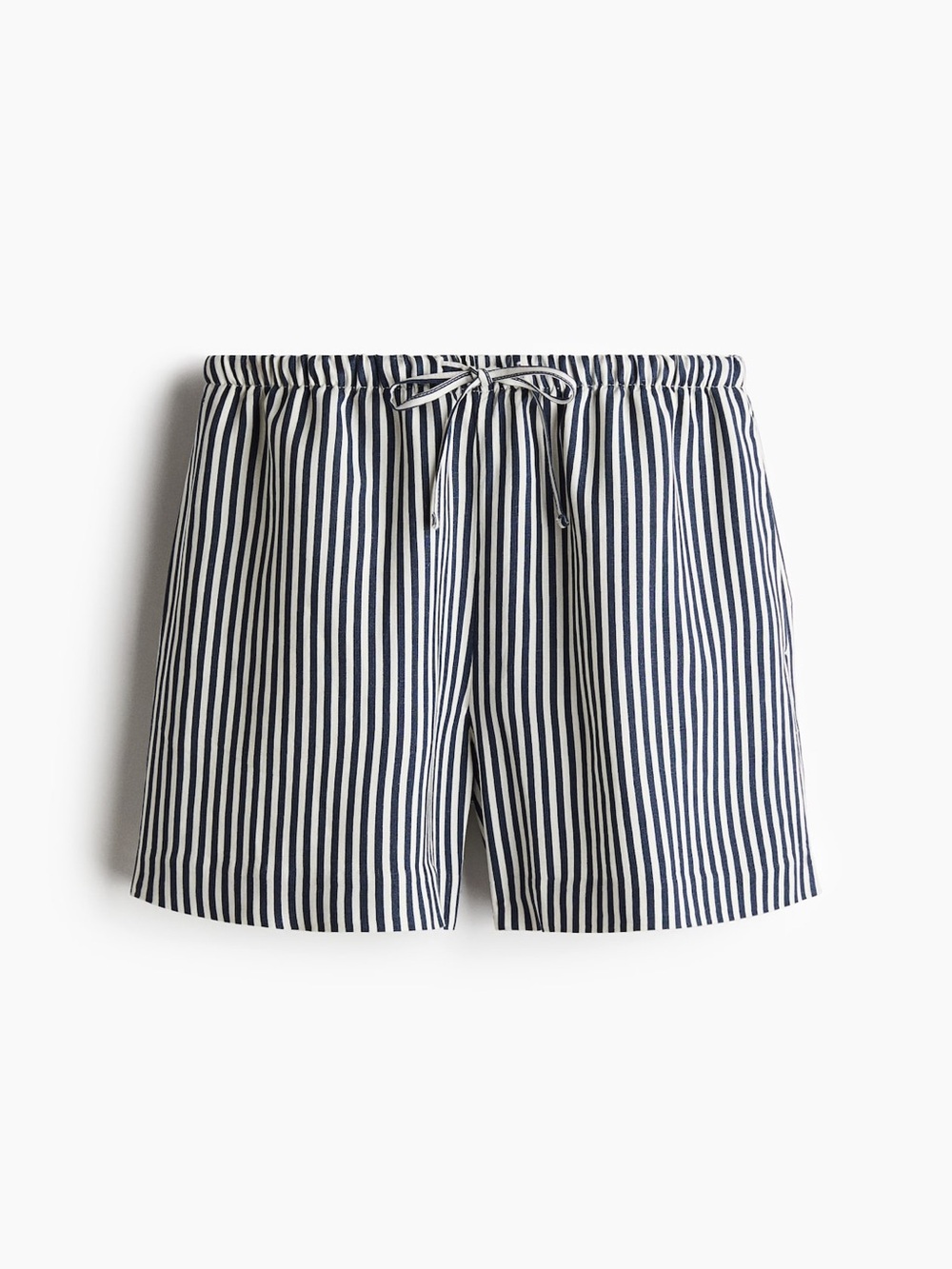 H&M Striped Navy and White Linen Drawstring Shorts